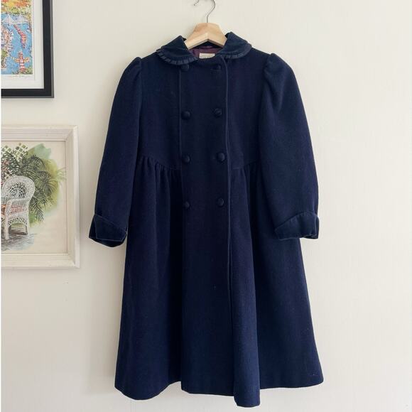 VINTAGE Laura Ashley Girls Classic Navy Blue Wool Coat Size 7-8
